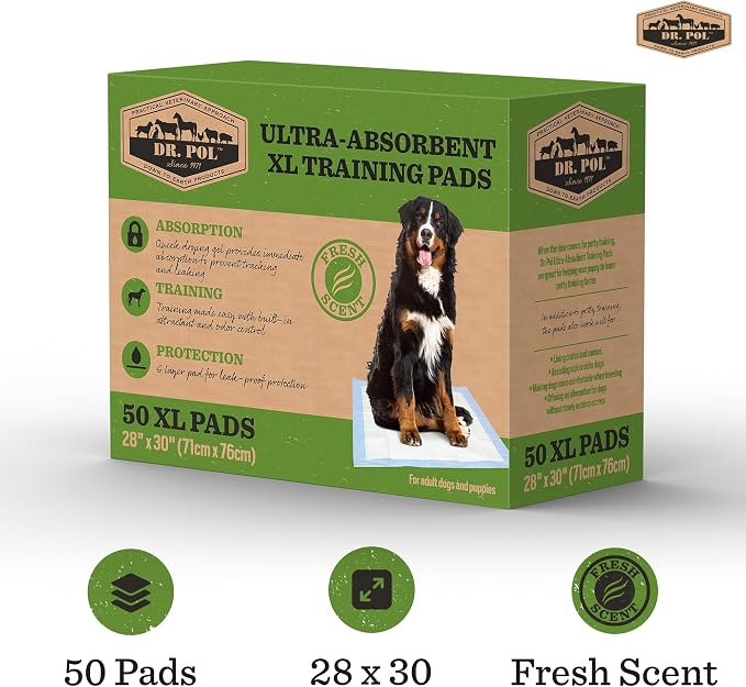 Dr. Pol Dog Training Pads, XL 28" x 30", Fresh Scented, 50 Count