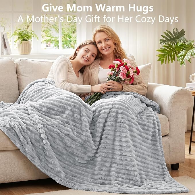 Light Gray Twin Blanket for Bed & Couch, 60 x 80 Inch | 300GSM Ribbed Fleece Blanket, Soft, Cozy & Lightweight, OEKO-TEX Certified, All-Season Use for Travel, Dorm & Home Decor
