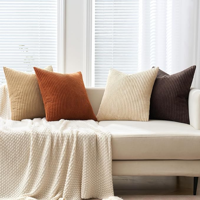 MIULEE Fall Decorative Throw Pillow Covers Chocolate Brown Rust 20x20 | Set of 4, Vintage Retro Fall Decor, Rich Chocolate Palette, Boho Farmhouse Cushion Covers for Couch Bed Sofa Living Room