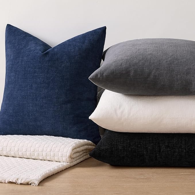MIULEE Navy Chenille Couch Throw Pillow Covers, 20x20 | Set of 2, Soft Coastal Home Decor, Modern Farmhouse Decorative Pillowcases for Sofa Living Room Bed