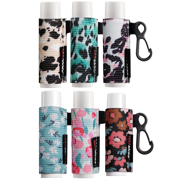 HEYSKAY 6PCS Lip Balm Holder Sleeves Keychain Compact Clip On Lipstick Holder Chapstick Holder Lip Gloss Holder Keychain Chapstick Elastic Sleeves