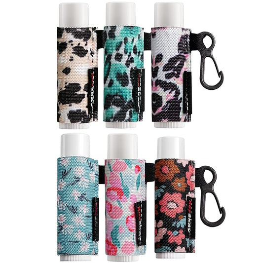 HEYSKAY 6PCS Lip Balm Holder Sleeves Keychain Compact Clip On Lipstick Holder Chapstick Holder Lip Gloss Holder Keychain Chapstick Elastic Sleeves