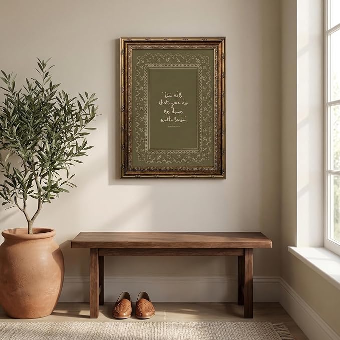 Framed Inspirational Bible Verse Wall Art Print “Let All That You Do Be Done with Love” Scripture Quote Picture with Vintage Christian Wall Decor for Living Room Bedroom Office 16x24 Inches