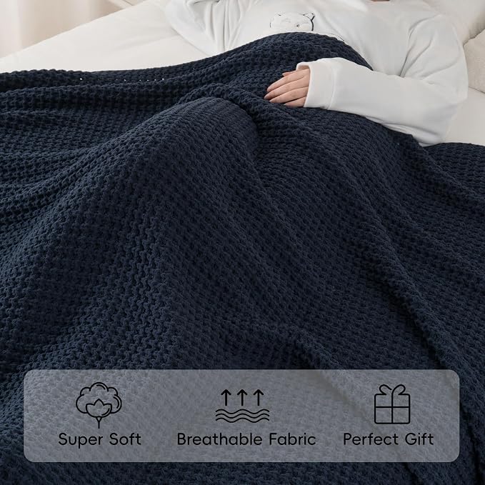 Navy Blue Throw Blanket for Couch, Chenille Knitted Blue Blanket 60''x80'' | Soft Cozy Chunky Knitted Blanket, Warm Thick Throw Blanket for Home Decor, Sofa, Men, Modern Farmhouse Style