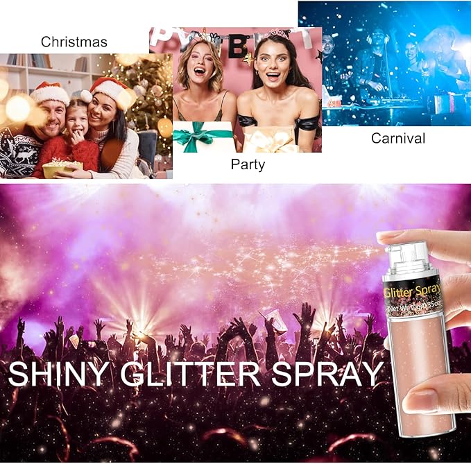Hair and Body Glitter Spray, 1PC Silver Glitter Hairspray Dry Powder Makeup for Clothes, Festival Rave Prom Loose Sparkle Powder,Holographic Ultra Fine Resin Glitters for Crafts (1PC Champagne)