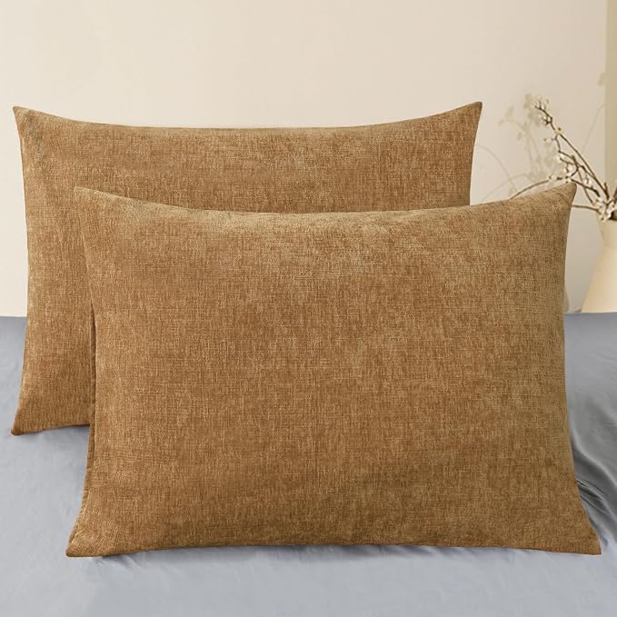 CaliTime Decorative Throw Pillow Covers 26 X 20 Inches Apricot Brown | Pack of 2, Cozy Chenille Cushion Cases for Sofa Bed Living Room Farmhouse Home