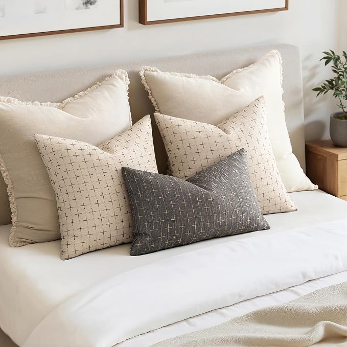 MIULEE Pack of 2 Decorative Burlap Linen Throw Pillow Covers Modern Farmhouse Pillowcase Rustic Woven Textured Cushion Cover for Sofa Couch Bed 12x20 Inch Dark Grey