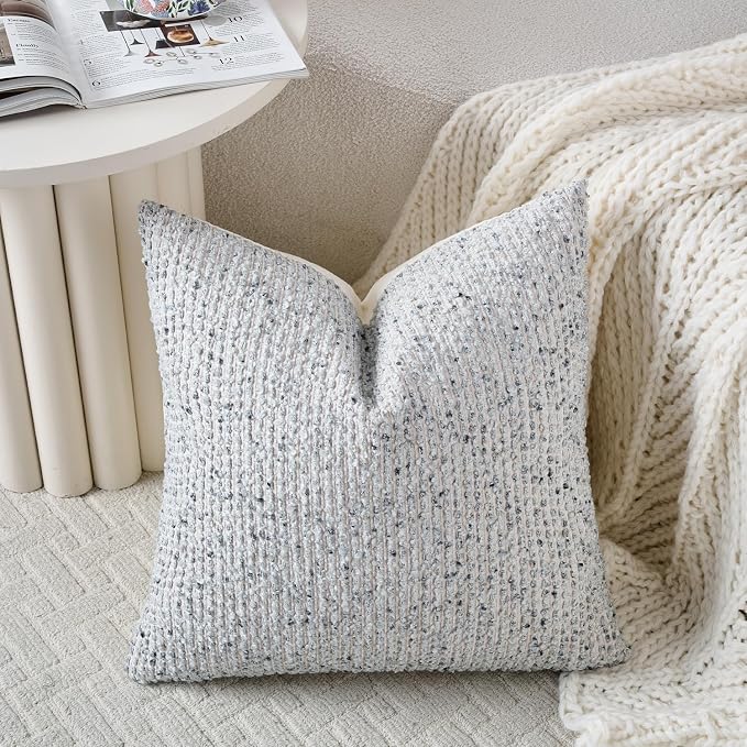 26x26 Blue Euro Sham Pillow Cover Striped Textured Boucle Chic Morden Boho Accent Farmhouse Square Decorative Couch Throw Pillow Cover for Home Decor Bed Sofa Living Room