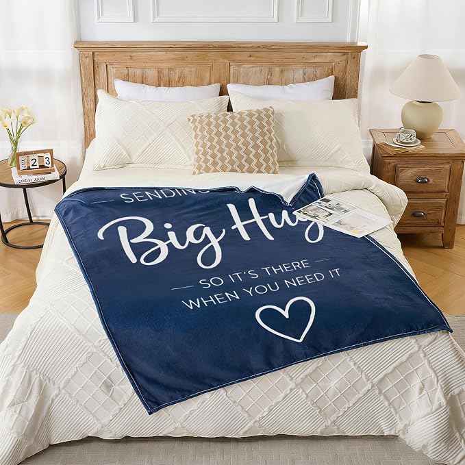 Thinking of You Gifts for Women Men – Get Well Blanket 50x60 Inch, Navy Flannel Comfort Hug Blanket, Sympathy Throw for After Surgery, Chemo, Illness, Recovery