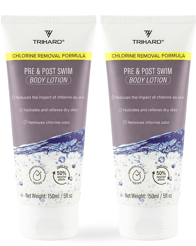 TRIHARD Chlorine Defense Body Lotion for Swimmers, Protects and Hydrates Sensitive Skin from Pool and Ocean, Pre and Post Swim Chlorine Protection from Hard Water and Chemicals (Pack of 2)