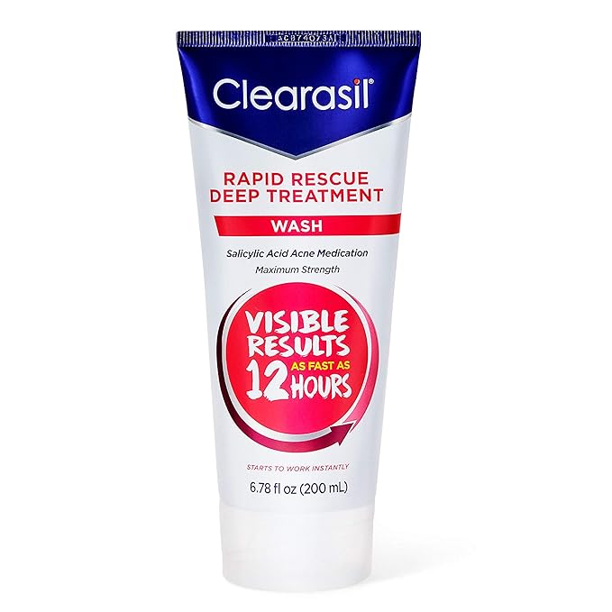 Clearasil Rapid Rescue Deep Treatment Acne FaceWash, Maximum Strength with 2% Salicylic Acid Acne Medication, AcneFacial Cleanser, 6.78 fl oz (Pack of 3)