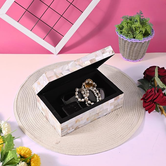Perilla Home Home Decor Decorative Storage Wooden Box Organizer Tool Stash Card Craft Treasure Trinket Memory Keepsake Jewelry Box for Men and Women, Gifts For All, Mother of Pearl