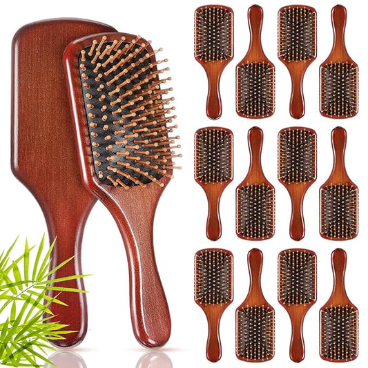 Tessco for you 12 Pcs Bamboo Hair Brushes Bulk Wooden Paddle Brush Scalp Massage Bristle Anti Static Engraving DIY Gifts for Women, Party, Wedding(9.65'' X 3.35'',Deep Brown-black)