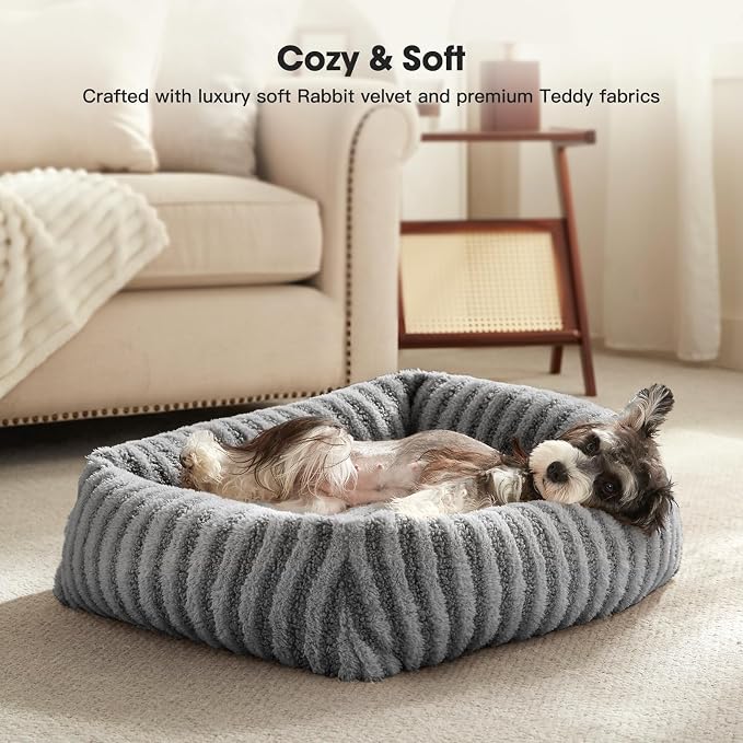 MIXJOY Medium Dog Beds for Medium Sized Dog, Calming Warming Pet Beds, Washable Dogs Bed with Removable Cover, Rectangle Pet Bed with Non-Slip Bottom, 25"x21"x7", Grey