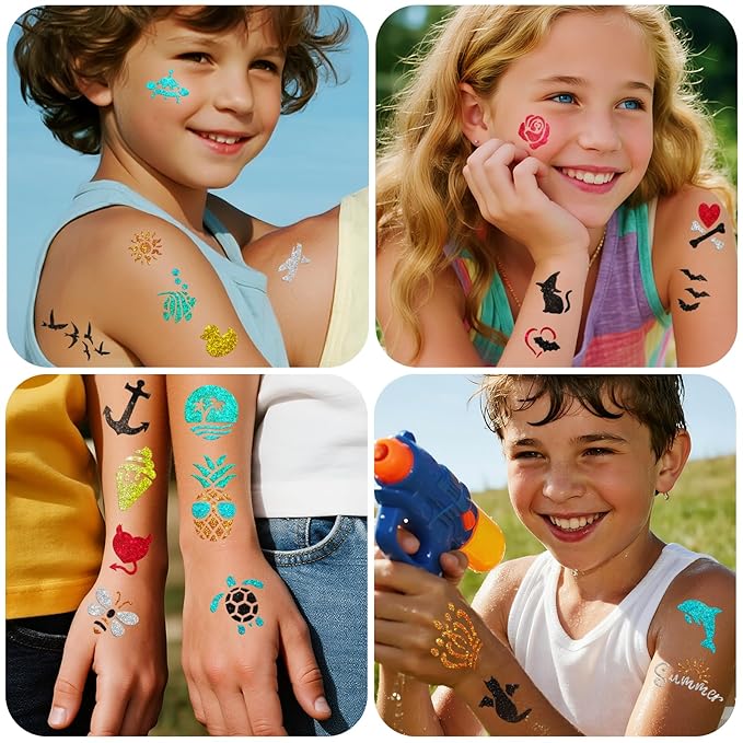 Temporary Tattoo Markers for Skin, 12 Metallic Body Markers for Temporary Tattoo Stencils for Kids Adults, Flexible Brush Tip, Bright Colors, Cosmetic Tattoos Pens for Kids Adults, DIY Body Art Set