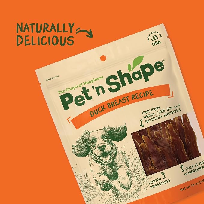 Pet 'n Shape Duck Breast Jerky Dog Treats - 16 Ounce | Premium duck breast recipe, Limited ingredients, Wheat and soy free, Training reward, For all life stages, High protein