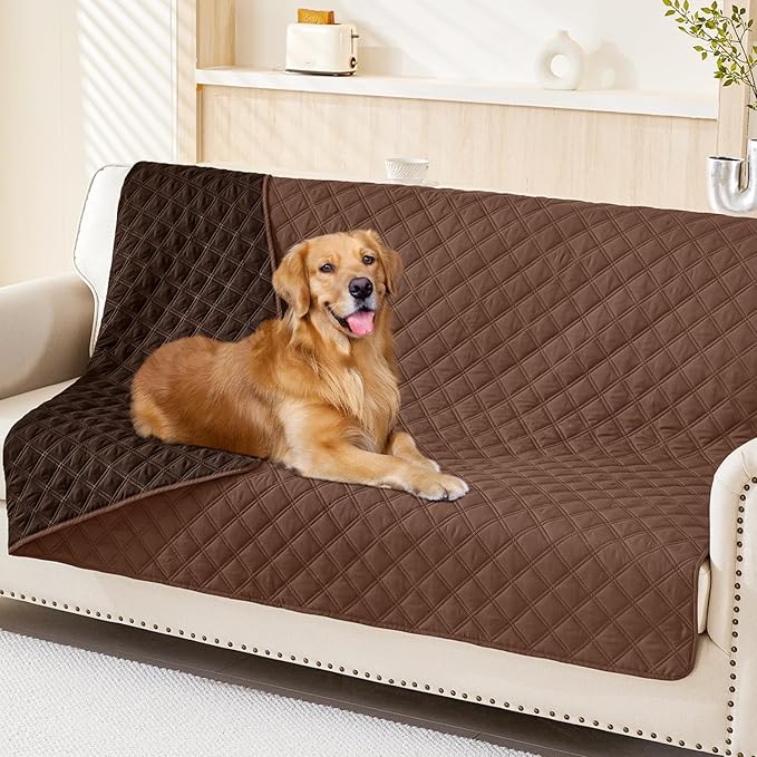 Smiry Waterproof Reversible Pet Couch Covers for Dogs | Pet Friendly, Soft Fabric, Washable Sofa Furniture Protector for Dogs Cat Kids, Checkered (52"x82", Brown/Chocolate)