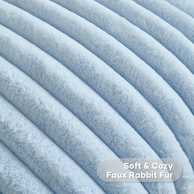 FUTEI Pack of 2 Faux Fur Throw Pillow Covers 26x26 Inch, Light Blue | Fluffy Faux Rabbit Fur Front/Premium Velvet Back,Hidden Zipper,Machine Washable,Non-Shedding,Colorfast,Insert Not Included.