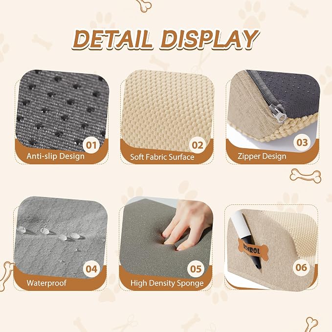 Romrol Dog Stairs Ramp for High Beds Couches, High Density Foam Pet Steps with Durable Non-Slip Waterproof Fabric Cover, Dog Stairs for Small Dogs or Cats or Pets, 3-Step,15 Inch,Beige