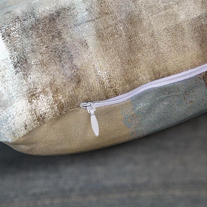 Throw Pillow Covers Set of 2, 12 x 20 Inch, Grey Beige Teal | Abstract Modern Art Outdoor Decorative Square Pillow Cases Couch Cushion Case for Couch Bed Sofa Living Room Home Decor