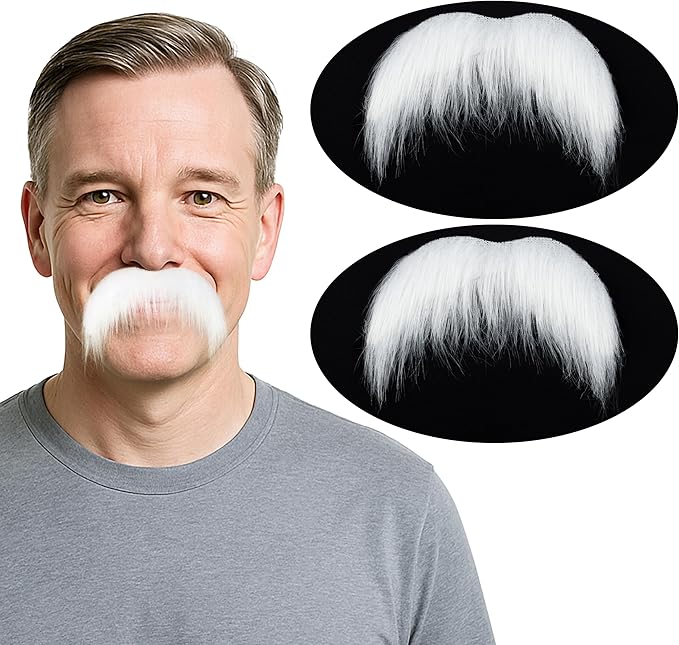 2Pcs Men Fake Mustache Realistic Mustaches Fake Facial Hair Beard for Cosplay Costume Halloween Parties