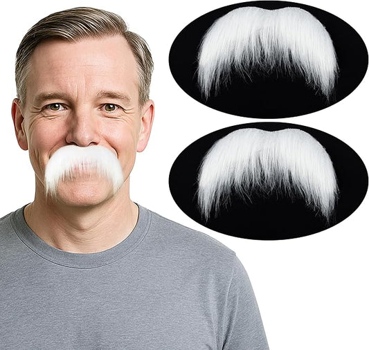 2Pcs Men Fake Mustache Realistic Mustaches Fake Facial Hair Beard for Cosplay Costume Halloween Parties