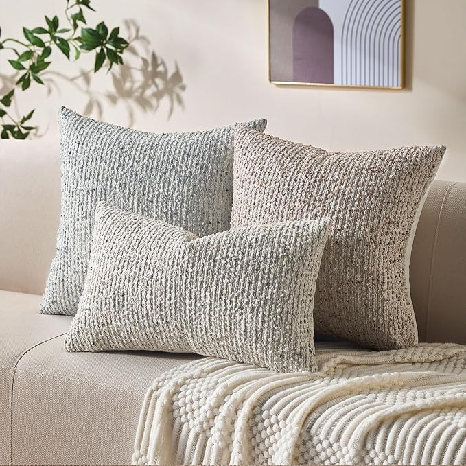 Allorry Throw Pillow Covers 20x20 Soft Wool Cushion Decorative Cream Gray | Cozy Soft Touch,Neutral Textured Boho Cushion Covers Set of 2,for Modern Farmhouse Sofa Bedroom Living Room Decor