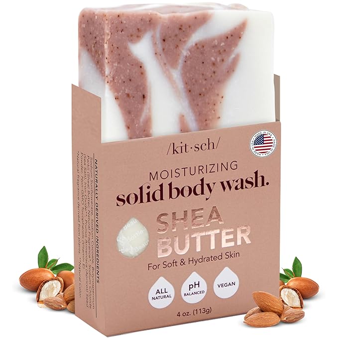 Kitsch Shea Butter Exfoliating Body Wash Bar – Moisturizing Bar Soap & Gentle Soap Bar with Plant-Based Exfoliants – Hydrates, Softens & Soothes Skin – Paraben, Silicone & Sulfate-Free - 4 oz