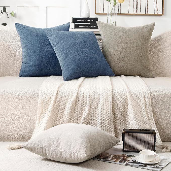 Decorative Chenille Throw Pillow Covers 26x26 Euro Shams Steelblue | Pack of 2 Square Soft Cozy Concise Modern Farmhouse Fall Cushion Cases for Sofa Couch Bed Living Room Home Decor