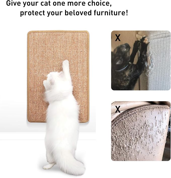 FUKUMARU Cat Scratcher Mat, 23.6 X 15.7 Inch Natural Sisal Cat Scratch Mat | Horizontal Cat Scratching Pad Mat Floor Rug with Sticky Tapes, Cat Wall Scratcher for Indoor Cats, Protect Couch and Carpet
