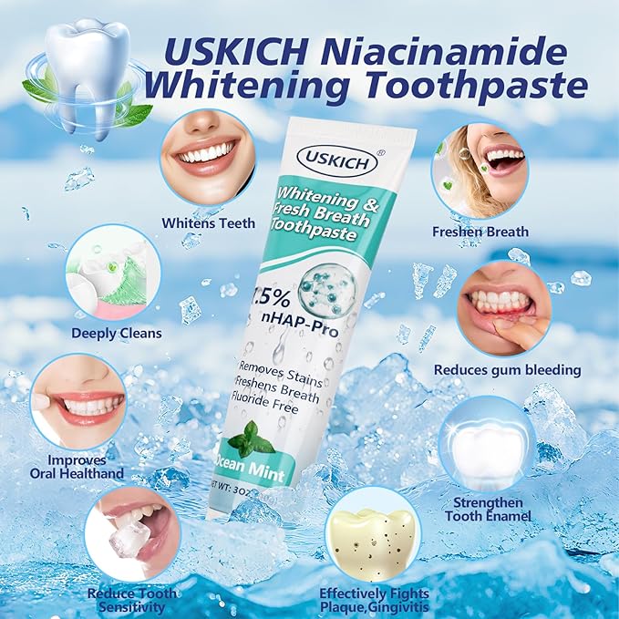 3 Pack Natural Whitening Fluoride Toothpaste,Whitening Toothpastes with Ocean Mint,Nano Hydroxyapatite Toothpaste, Appropriate for Sensitive Teeth - for Adult, Kids Oral Care,3 Oz Tubes