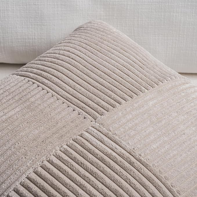 Fancy Homi 2 Packs Neutral Taupe Lumbar Decorative Throw Pillow Covers 16x26 Inch for Living Room Couch Bed Sofa, Farmhouse Home Decor, Soft Striped Corduroy Rectangle Accent Cushion Case 65x40 cm