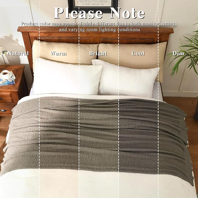 Taupe Throw Blanket, Soft Fluffy Fuzzy Knit Blanket for Couch Bed Sofa, Cozy Plush Warm Boucle Blanket for Bedroom Living Room, Spring Home Decor, 50x60 Inches