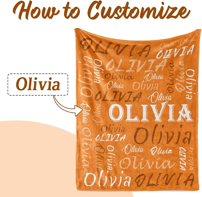 Personalized Orange Theme Throw Blanket, Soft Flannel Fleece with Custom Name for Men, Women, Kids - Perfect for Birthday, Christmas, Valentines Day