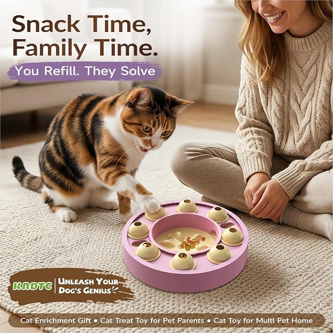 KADTC Cat Puzzle Toy, Slow Feeder, Interactive Enrichment for Indoor Cats | Eight Sliding Pods Guide Kibble Through One Outlet, Stretch Mealtime, Spark Paw-Powered Hunting, Sharpen Focus, Beat Boredom.