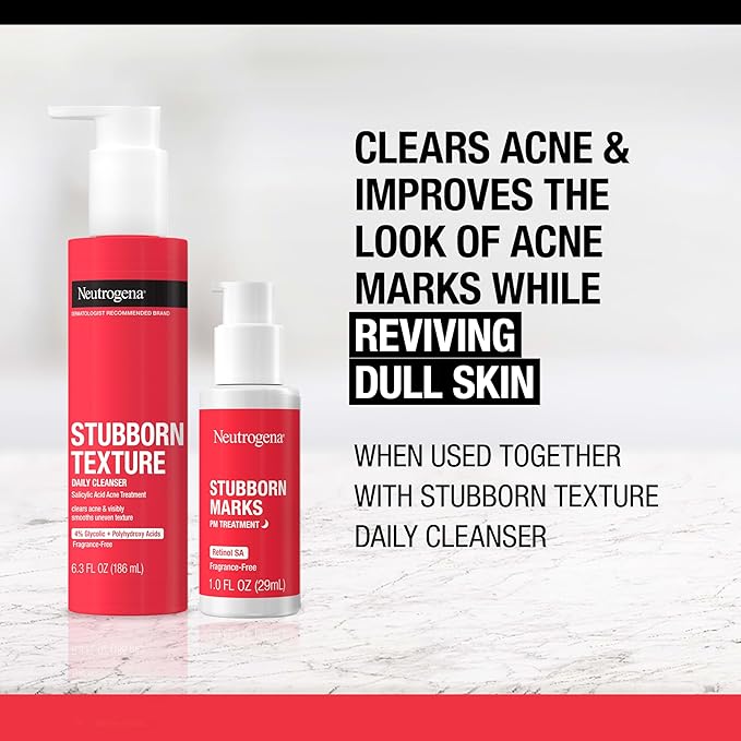 Neutrogena Retinol SA, Stubborn Marks PM Treatment, Face-Exfoliating Treatment to Help Reverse the Look of Post-Acne Marks & Uneven Skin Tone, Non-Comedogenic, PM Treatment, unscented, 1.0 Fl Oz
