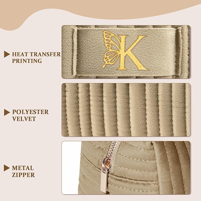 COSHAYSOO Best Friend Christmas Birthday Gifts for Women Mom Sister Teacher Bridesmaid Nurse, Personalized Initial Makeup Bags Travel Velvet Cosmetic Bag Woman Gift Ideas Taupe Beige Letter K