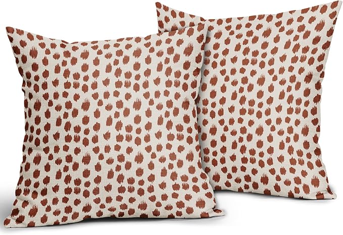 Burnt Orange Cream Pillow Covers 20x20 Set of 2 Boho Design Polka Dot Throw Pillows Modern Brush Strokes Print Decorative Outdoor Pillowcase Square Cushion Cover Linen Pillow Case for Sofa Couch Bed