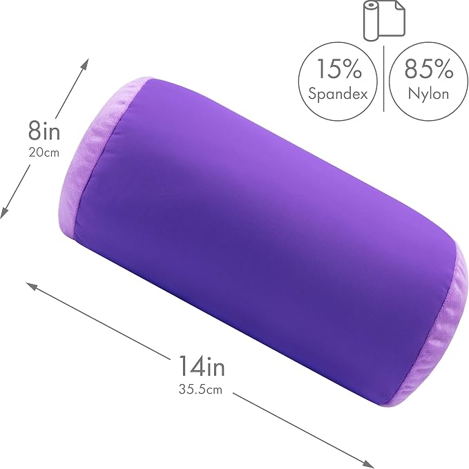 Microbead Bolster Neck Roll Pillow, Gently On Body, Head, Neck & Shoulders No Pain Rest, Relax Sleep - Silky Feel Prevent Wrinkles & Hair Breakage - Lightweight Cylinder Tube, 14" x 8", Dark Lavender