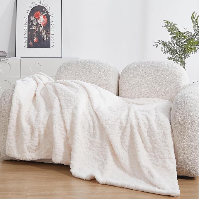 Fluffy Reversible Faux Fur Throw Blanket Thick Warm Blankets Cozy for Couch | Soft Plush Machine Washable Bed Home Decor, Large 50x70 Inch, for Women Men