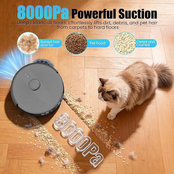 E10+GR Robot Vacuum and Mop with Self-Emptying, 8,000Pa Suction, 75-Day Hands-Free Cleaning, Lidar Navigation, No-Go Zone, Home Mapping, 2.4 GHz WiFi