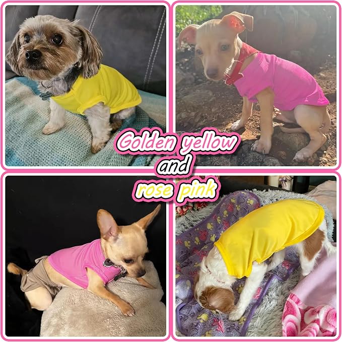2 Pack Solid Color Dog Shirts - Lightweight, Quick Dry, Breathable Pet T-Shirts for Small to Large Dogs - Stretchy, Durable, Ideal for All Seasons and Holidays.Rose red&Yellow XL
