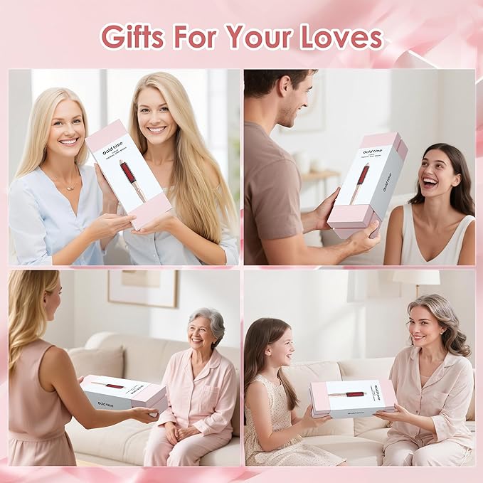 Infrared Thermal Brush 1.65”, 2-in-1 Curling & Straightening Round Brush with 100M Negative Ions, 6 Heat Settings, Dual Voltage Styler, Lightweight & Quiet, Auto Shut-Off, Elegant Gift Box for Women