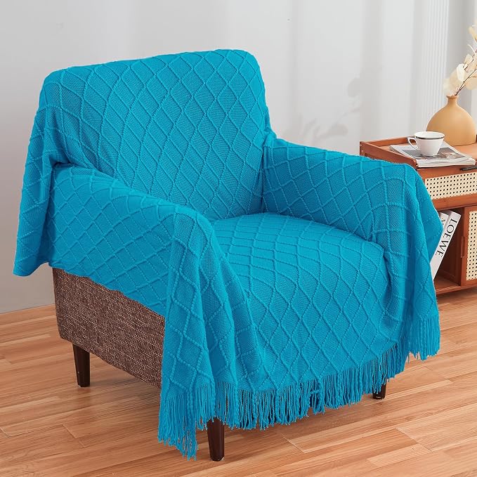 inhand Teal Knitted Throw Blanket for Couch and Bed, 60"x80" | Soft Living Room Home Decor Knitted Twin Size Blanket, Outdoor Lightweight Breathable Summer, Farmhouse Warm Woven Decorative