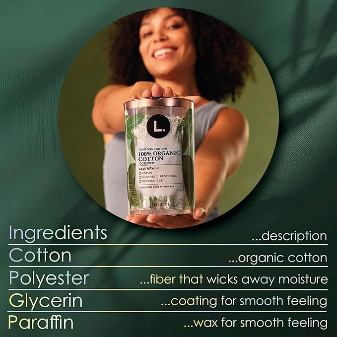 L. Tampons, Made with Organic Cotton, Super/Super Plus Absorbency, Multipack, Made Without Synthetic Pesticides, Rayon or Fragrances, Applicator Made Without BPA, Leak-Stopping Design, 36 Count