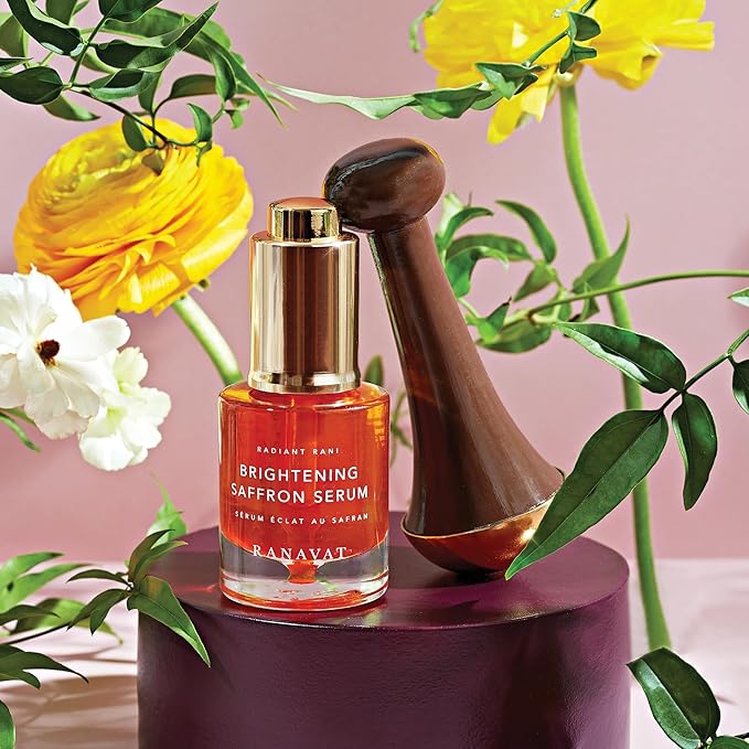 RANAVAT BOTANICS RANAVAT Radiant & Re-Energizing Skincare Duo - Brightening Saffron Serum & Kansa Wand Facial Massage Tool to Tone, Lift, & Improve Appearance of Dark Spots (2 Pieces)
