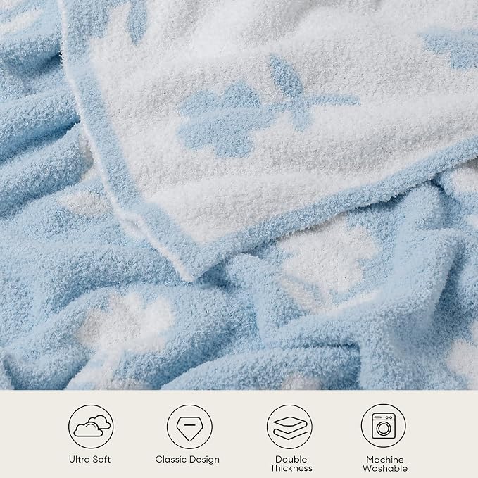 Snuggle Sac Flower Throw Blanket for Couch, Fuzzy Microfiber Warm Winter Daisy Floral Blankets, Sunflower Throws Gifts, Flower Blue, 50x60 inches