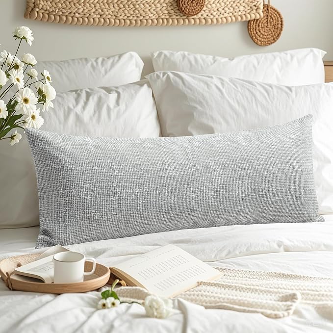 OTOSTAR Linen Throw Pillow Cover Set of 1 Decorative Long Lumbar Pillowcase Rectangle Cushion Cover 14x36 Inch for Home Decor Sofa Bedroom Car 35 x 90CM Light Grey