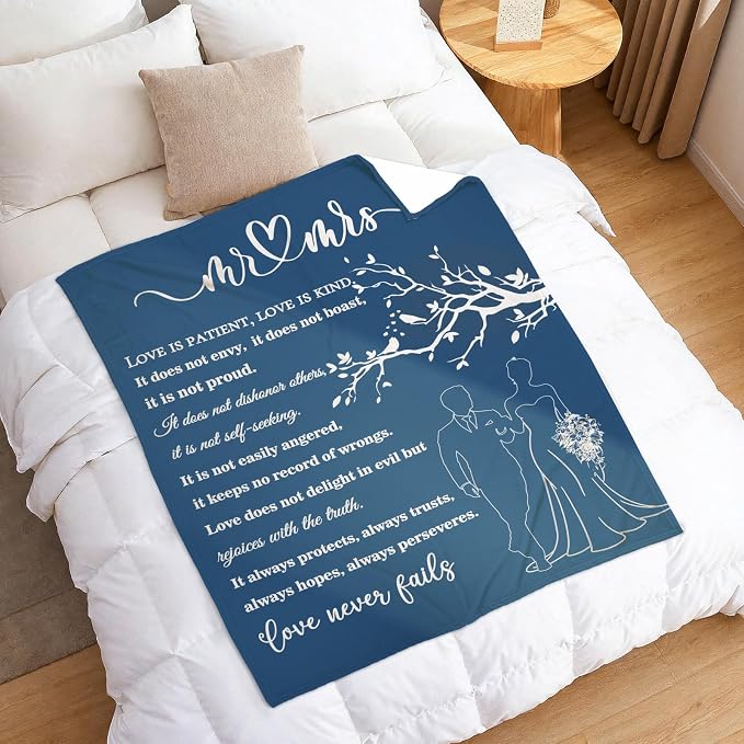 Wedding Gifts for Couples, Bridal Shower Gifts for Bride to Be Soft Blanket | Anniversary Mr and Mrs Gifts, Wedding Gifts for Newlyweds Wedding Throw Blanket 60*80 Inch (Blue)