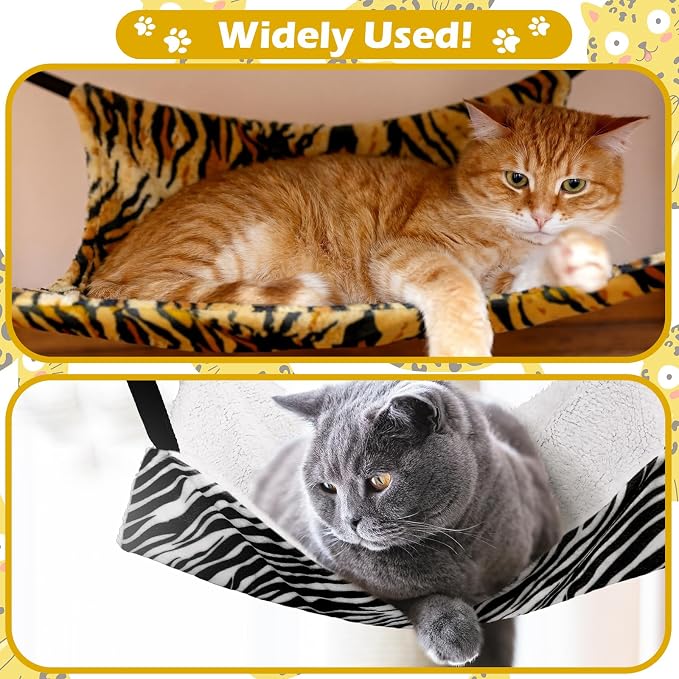 Jetec 2 Pack Cat Hammock for Cage, Zebra, Tiger Stripes, M | Catio Accessories, Reversible Soft Cats Bed, Adjustable Straps and Hooks, Double-sided Linen, Fleece Hanging Hammock for Cats